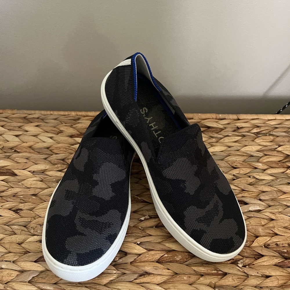 Rothy's Black & Charcoal Camouflage Slip-On Sneakers